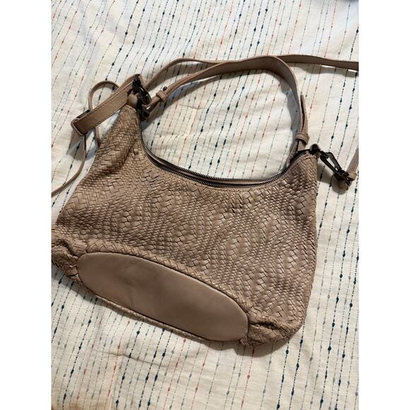 Elliott Luca Taupe Nude Woven Leather Hobo Medium Shoulder Bag Purse - Picture 2 of 8